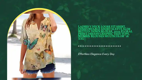 Ladies V Neck Loose Fit Shirt, Comfortable Short Sleeve Slim Button down Blouse, 2025 Floral Print Dressy Graphic Tees Tops, Women Blouses Multicolor^18 XXL by@Outfy